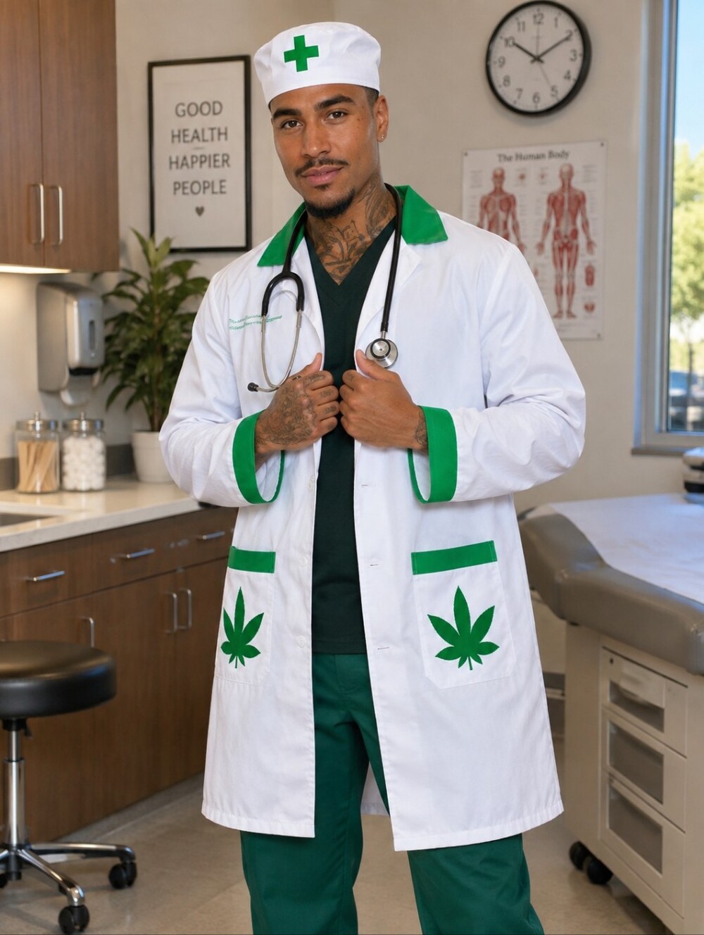 Foreplay Dr. Bud Stoner Halloween Costume Lab Coat Hat Stethoscope Set -C